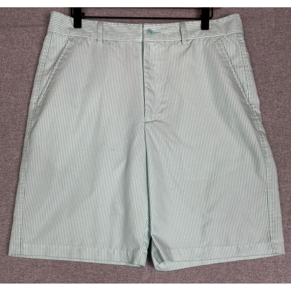 Southern Tide Seersucker Shorts Mens 32 Green Striped Flat Front